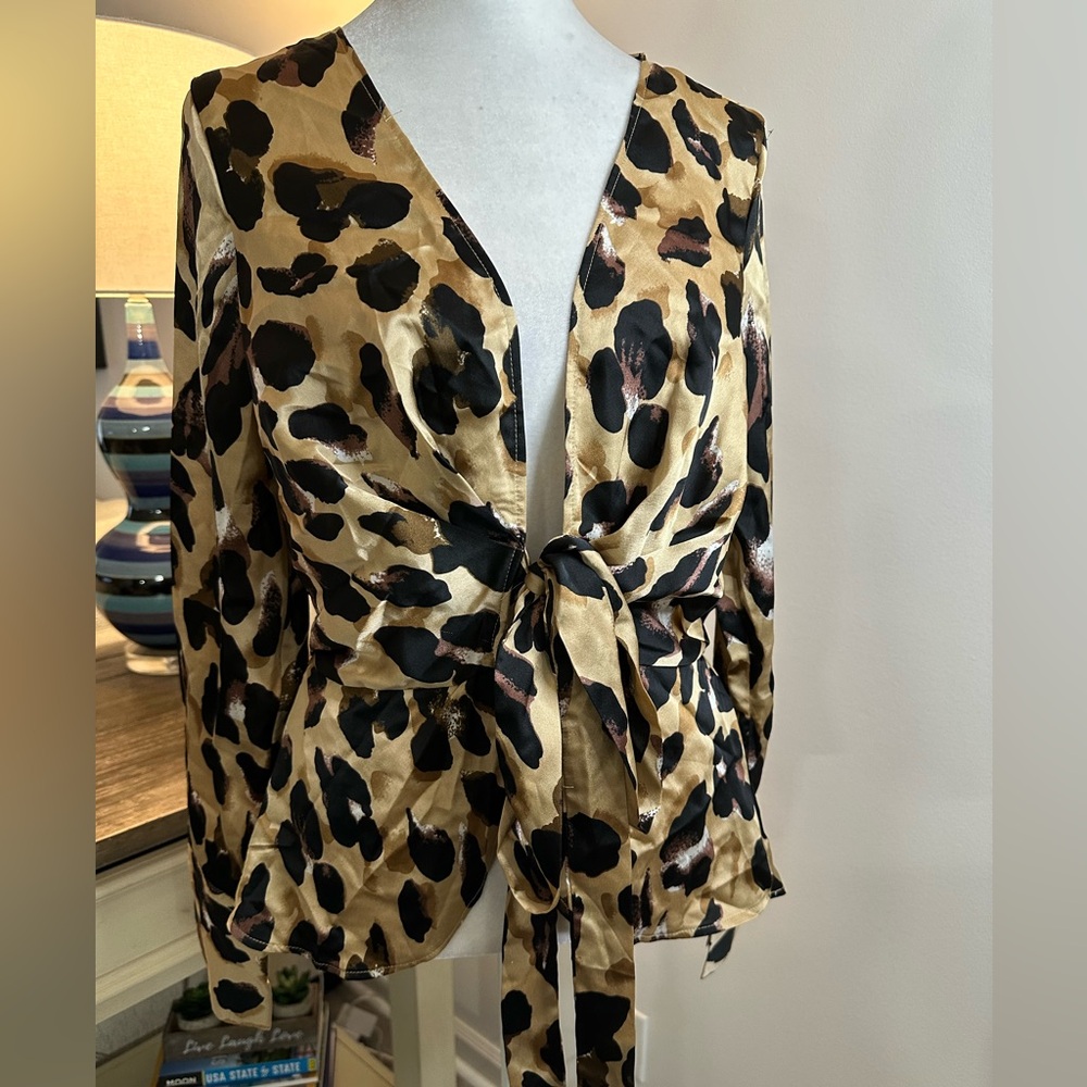 Boohoo Leopard Print Plunging Draped Blouse - Size 8